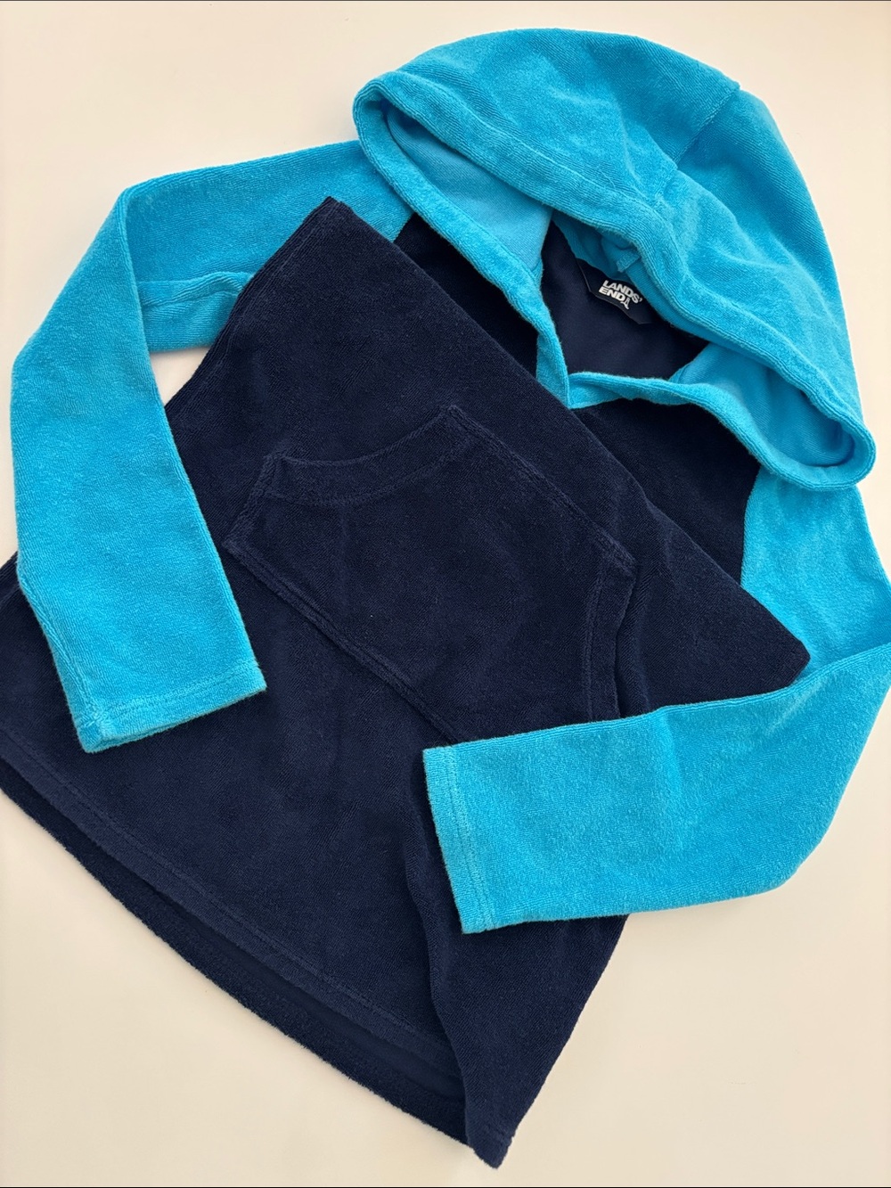 Lands' End Navy & Turquoise Hooded Fleece Beach Cover-Up for Kids